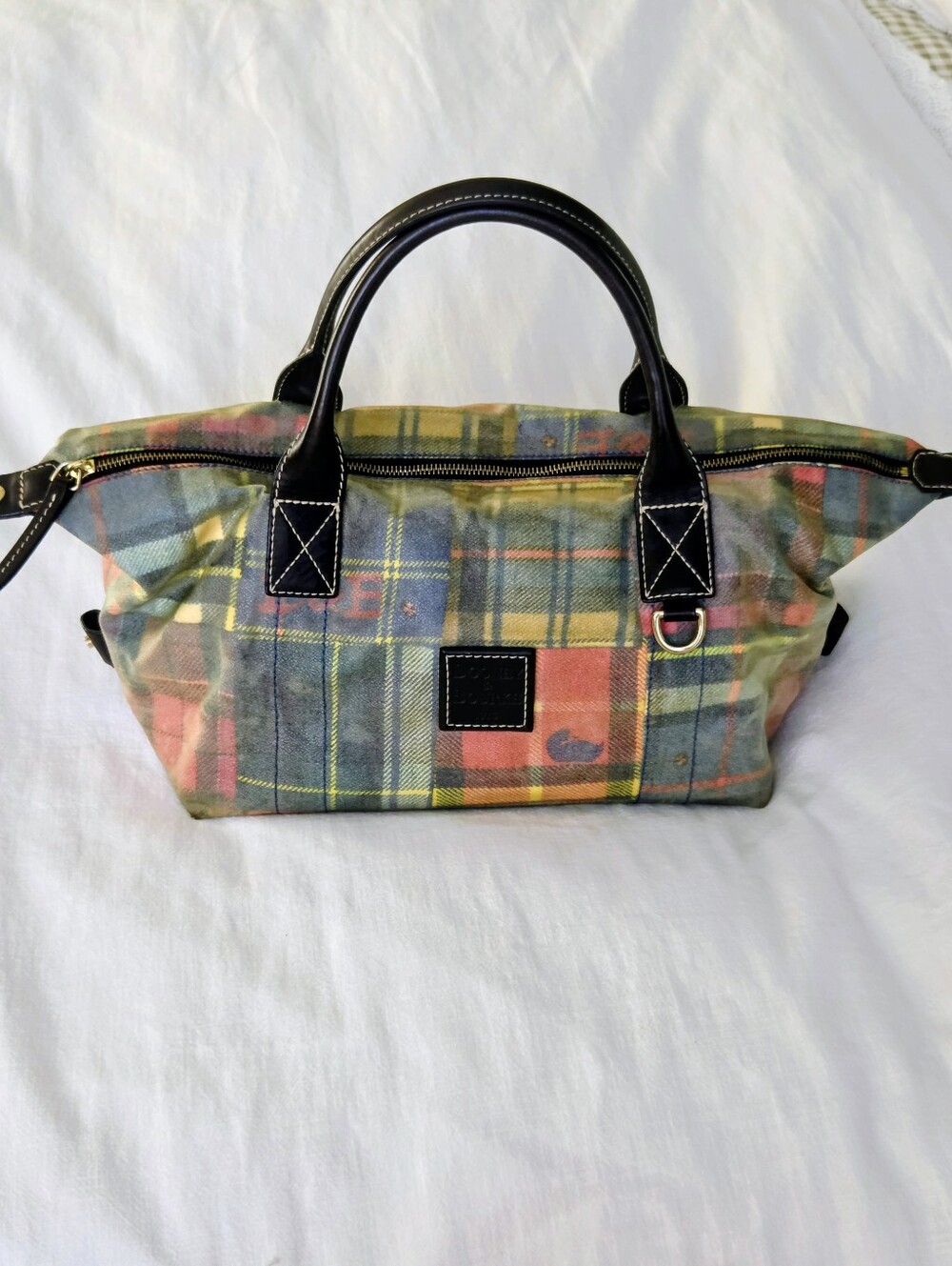 Vintage Dooney & Bourke Plaid Ladybug Madras Plaid Satchel, 1975